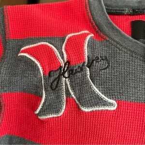 Hurley Gray and Red Stripe Thermal Knit Top With Embroidered Logo Boys Size M